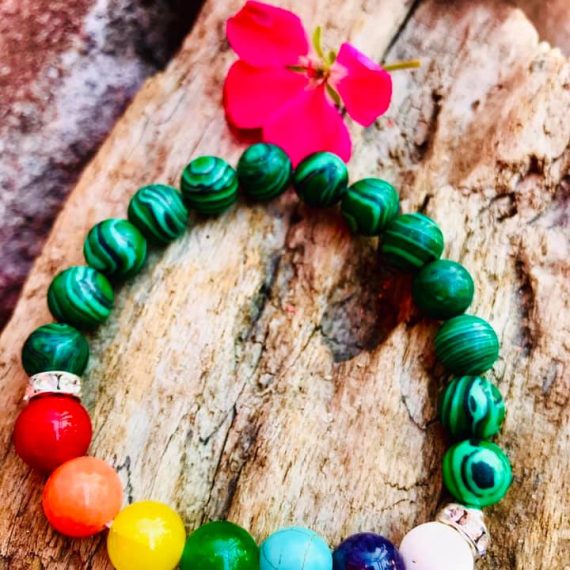 Енергиен амулет от малахит и други кристали за защита на чакрите
